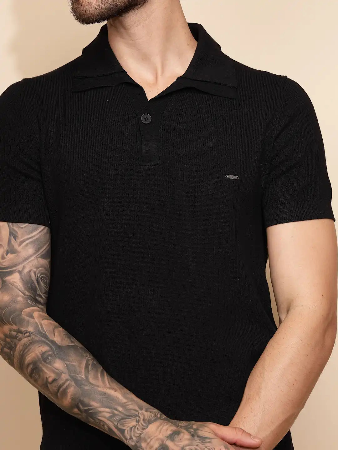Black Viscose Blend Regular Fit T-Shirt For Men - Global Republic