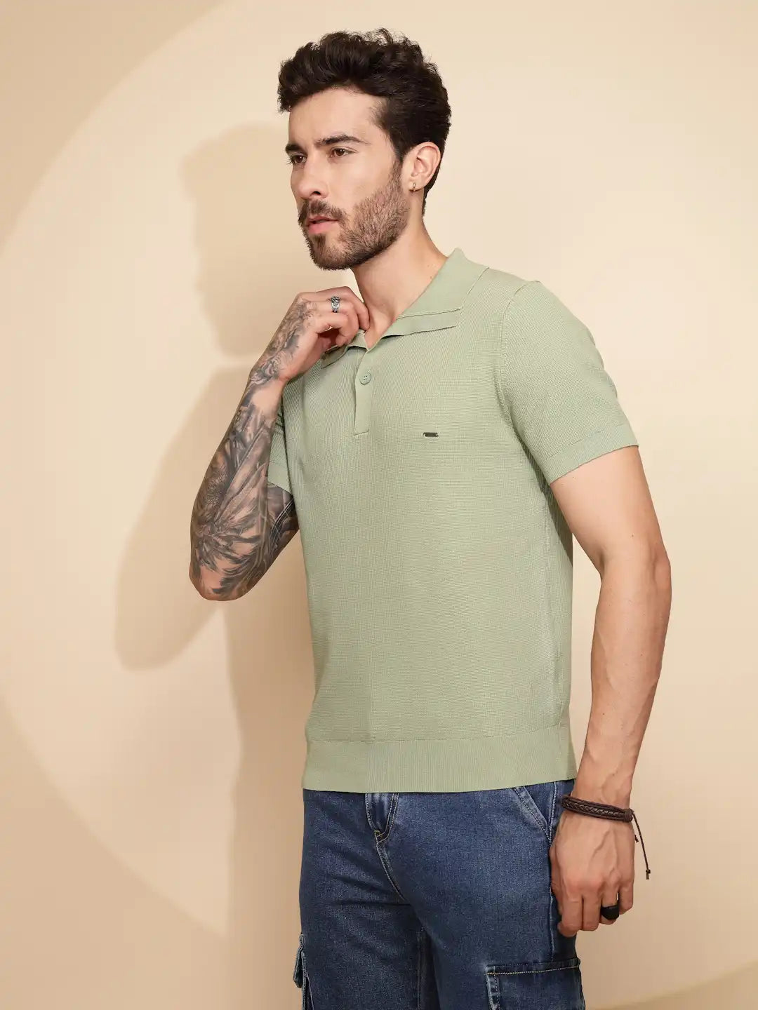 Green Viscose Blend Regular Fit T-Shirt For Men - Global Republic