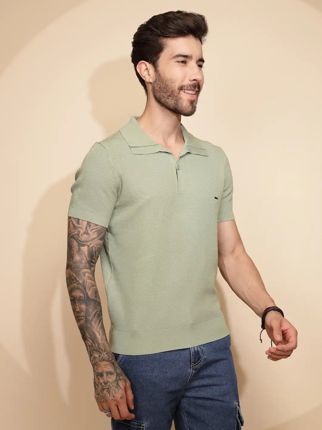 Green Viscose Blend Regular Fit T-Shirt For Men - Global Republic