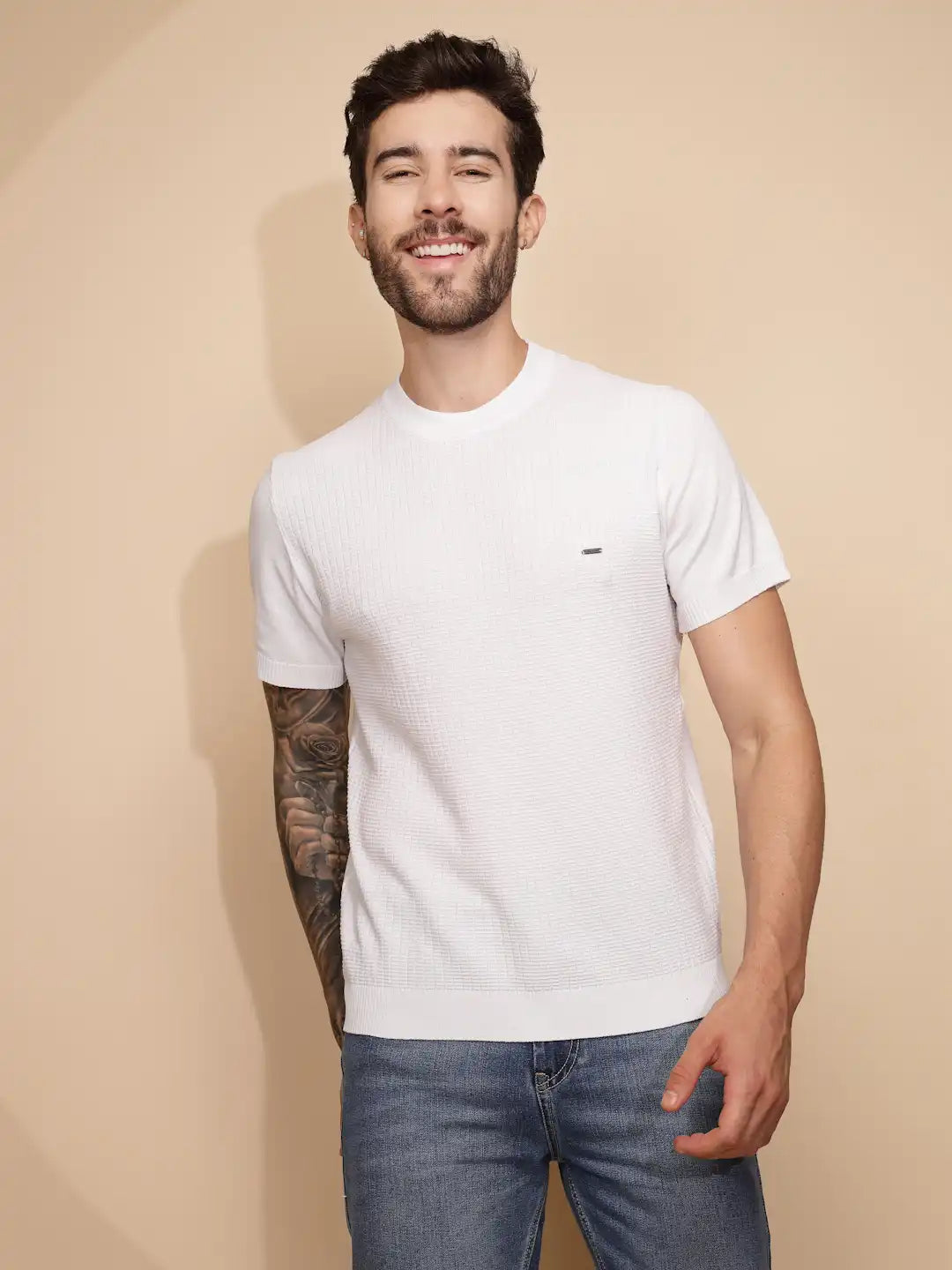 White Viscose Regular Fit T-Shirt - Global Republic