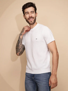 White Viscose Blend Regular Fit T-Shirt