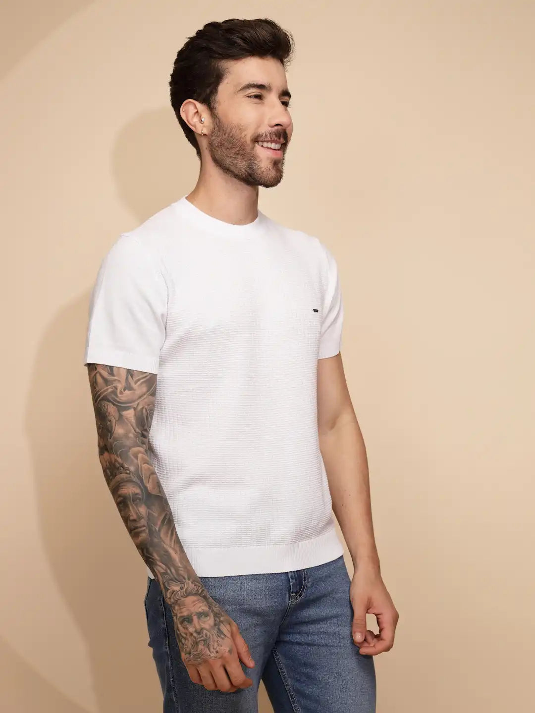 White Viscose Regular Fit T-Shirt - Global Republic