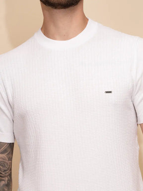 White Viscose Blend Regular Fit T-Shirt
