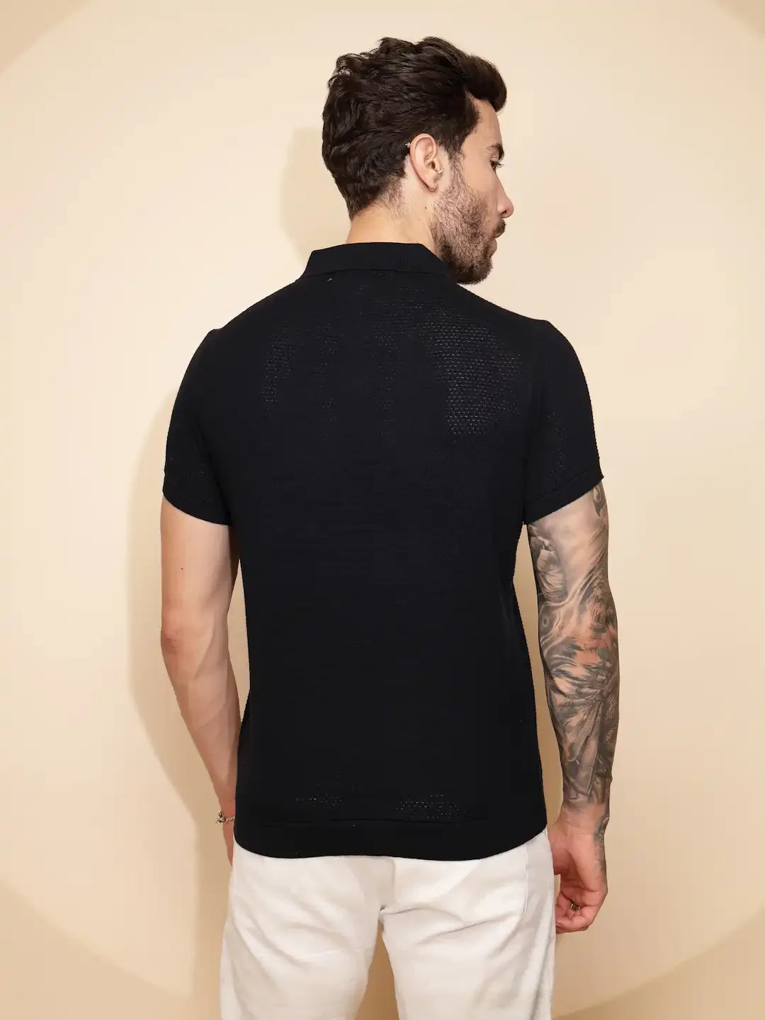 Navy Blue Cotton Regular Fit T-Shirt For Men - Global Republic