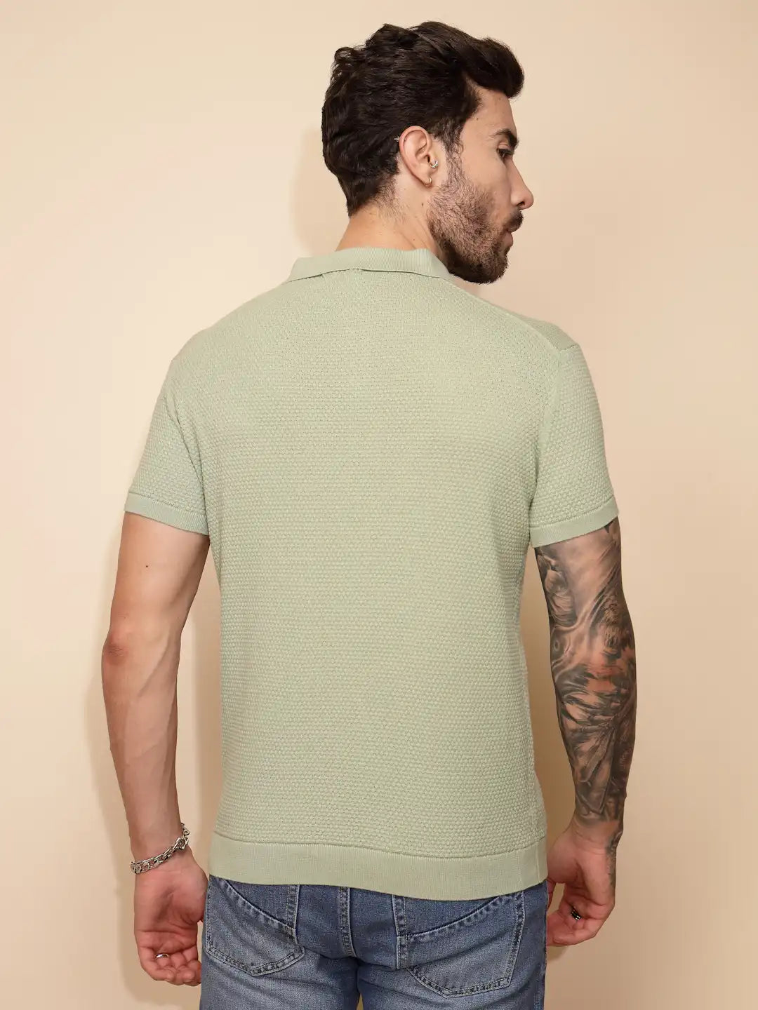 Sage Green Cotton Regular Fit T-Shirt For Men