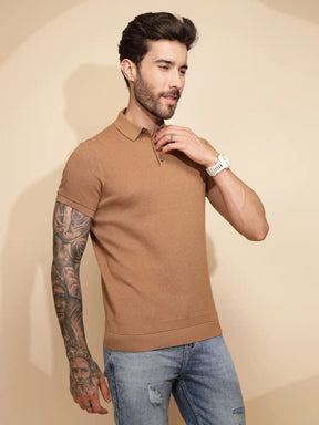 Brown Cotton Regular Fit T-Shirt For Men
