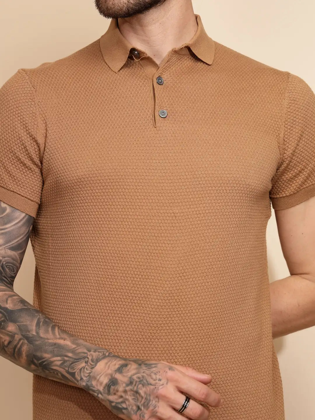Brown Cotton Regular Fit T-Shirt For Men - Global Republic