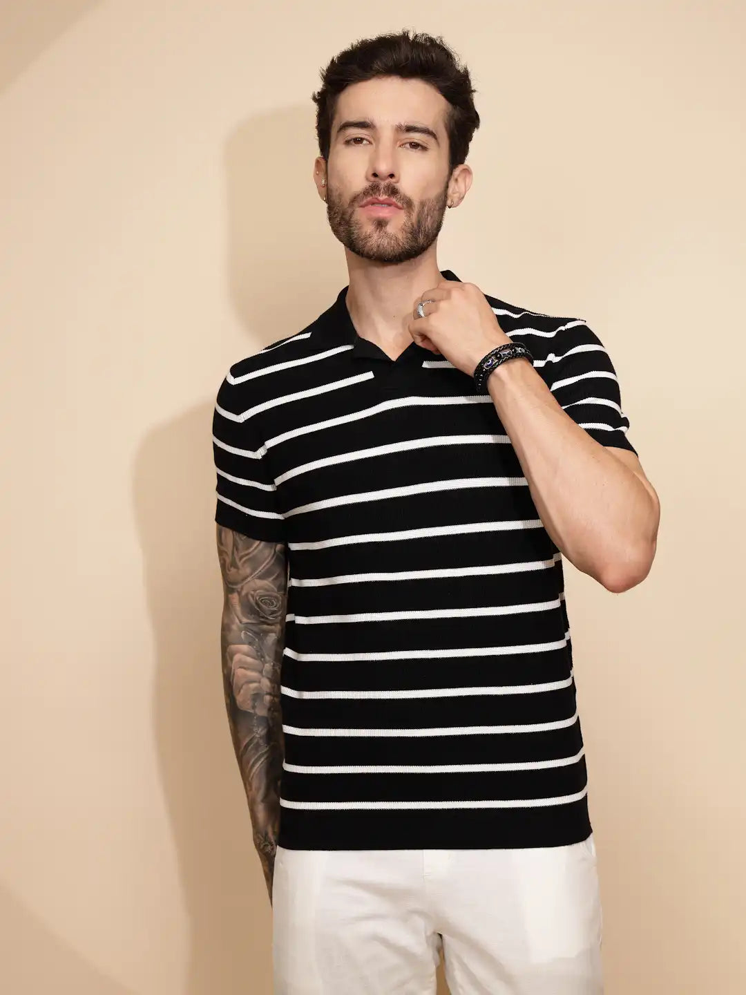 Black Polyester Blend Regular Fit T-Shirt For Men