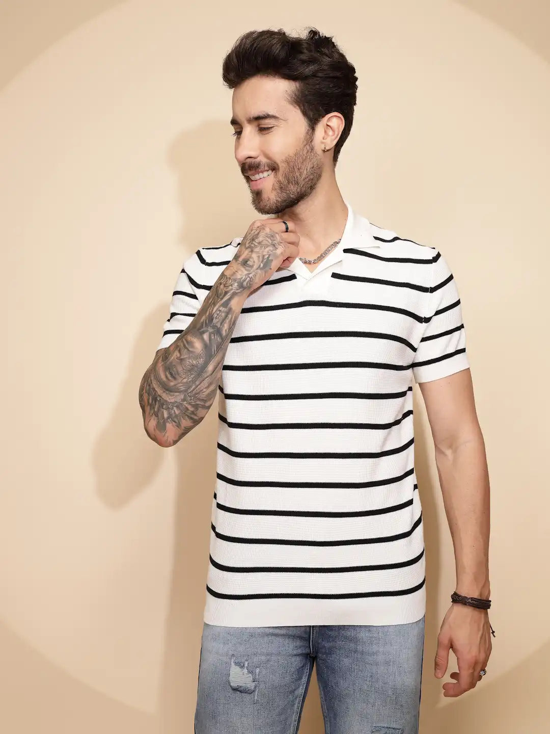 Natural Stripe Regular Fit T-Shirt For Men