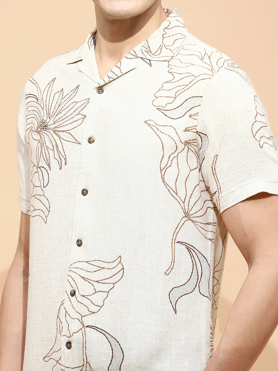 Natural Beige Cotton Regular Fit Shirt For Men