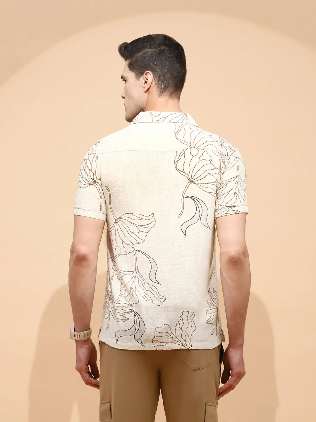 Natural Beige Cotton Regular Fit Shirt For Men - Global Republic