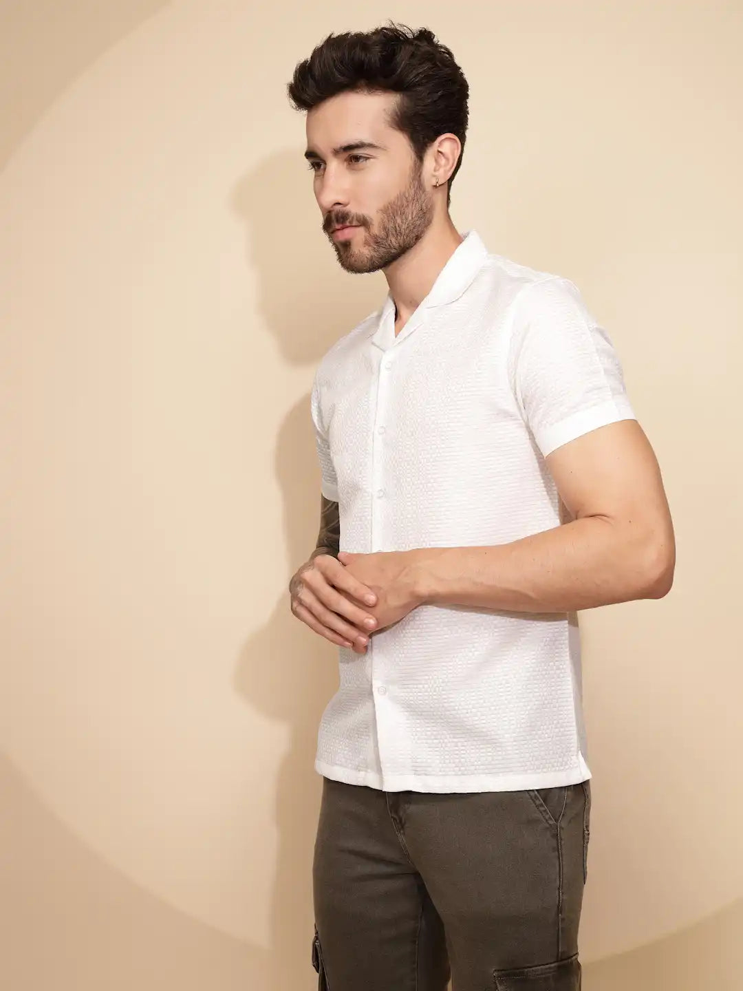 White  Regular Fit Shirt For Men - Global Republic