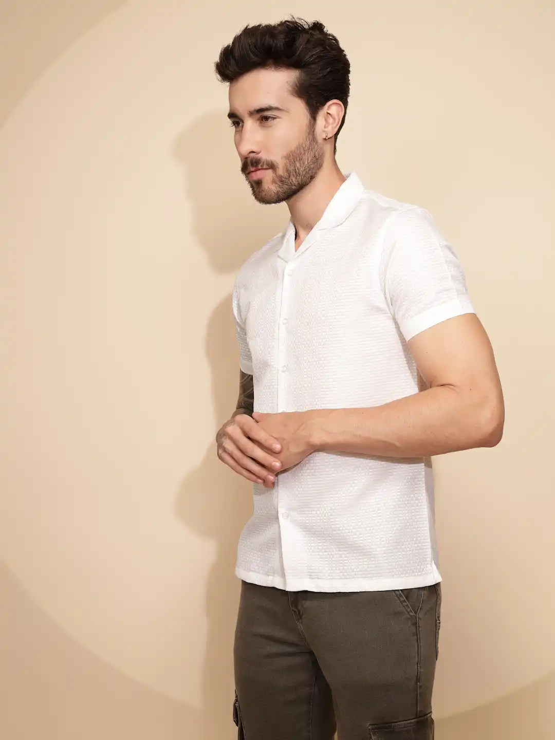 White Polyester Blend Regular Fit Shirt For Men - Global Republic #