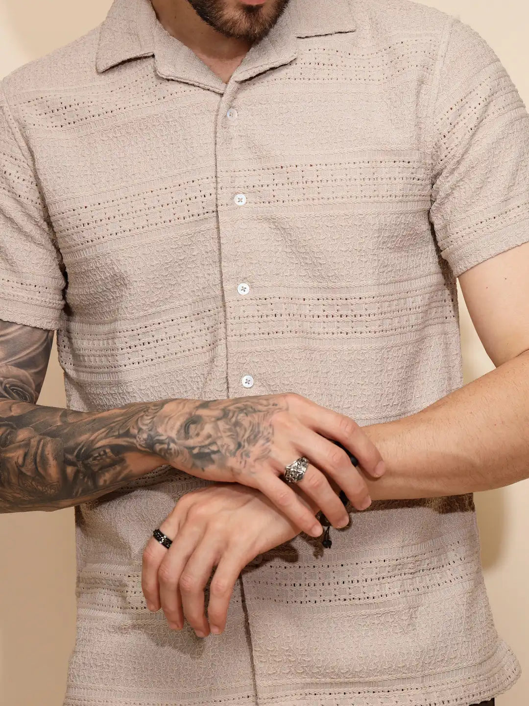 Beige  Regular Fit Shirt For Men - Global Republic