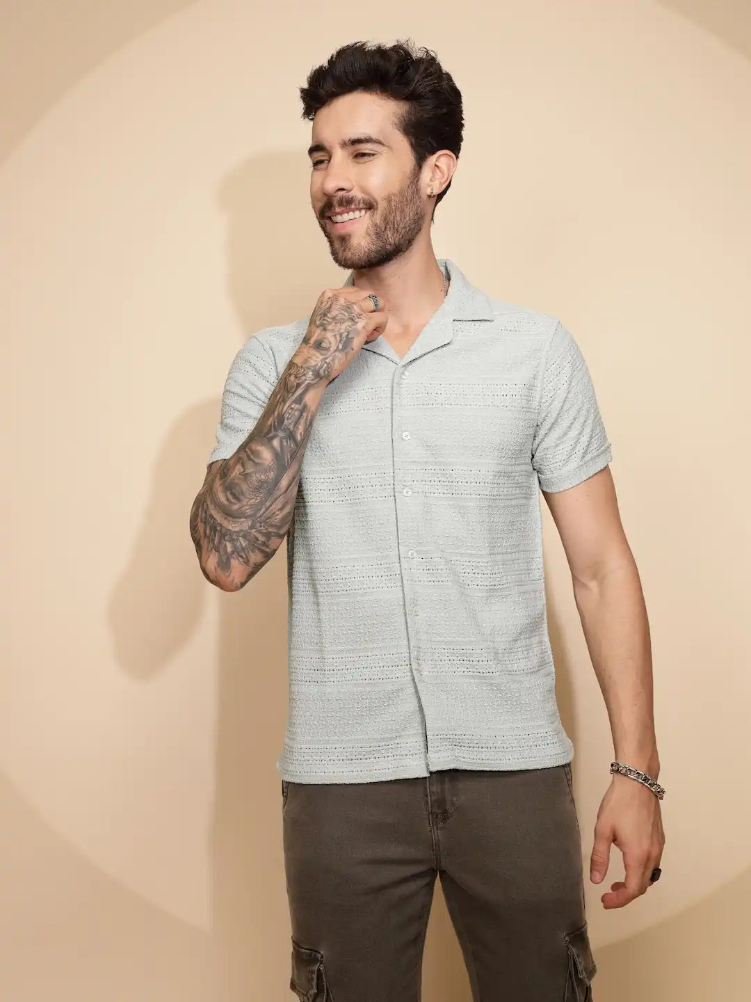 Green  Regular Fit Shirt For Men - Global Republic