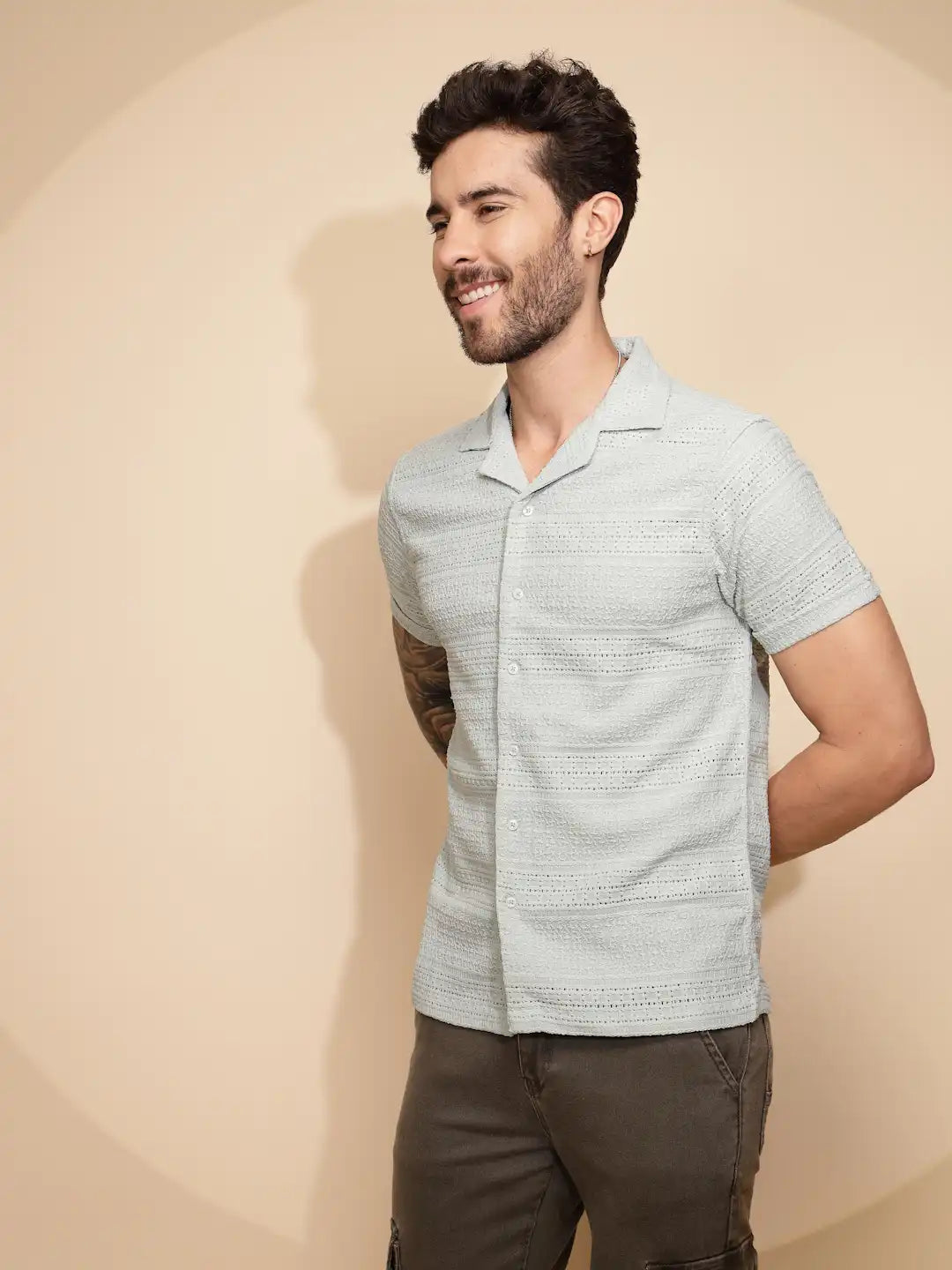 Green  Regular Fit Shirt For Men - Global Republic