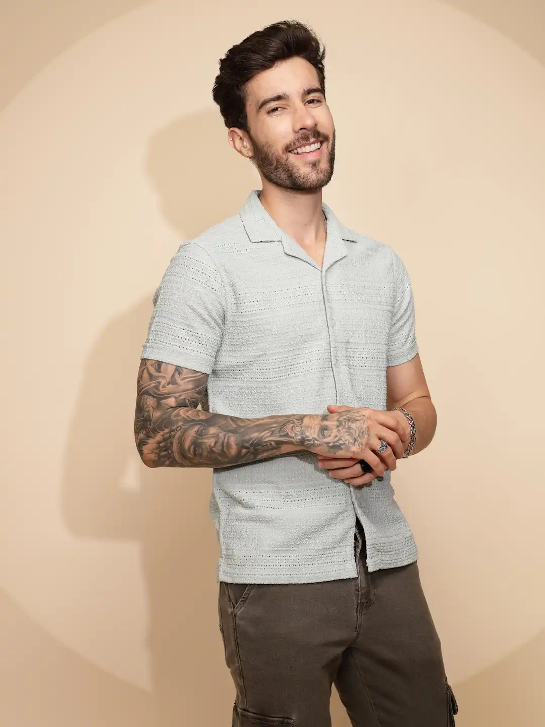 Green  Regular Fit Shirt For Men - Global Republic