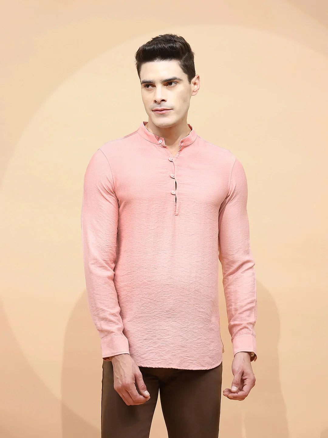 Nude Pink  Regular Fit Kurta For Men - Global Republic