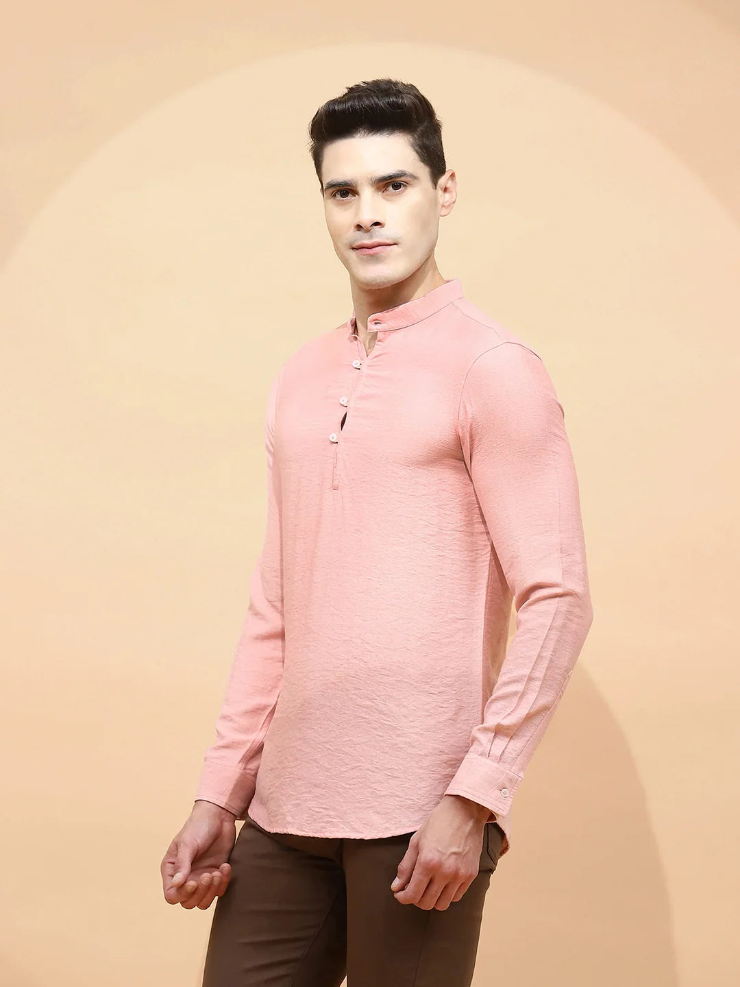 Nude Pink  Regular Fit Kurta For Men - Global Republic
