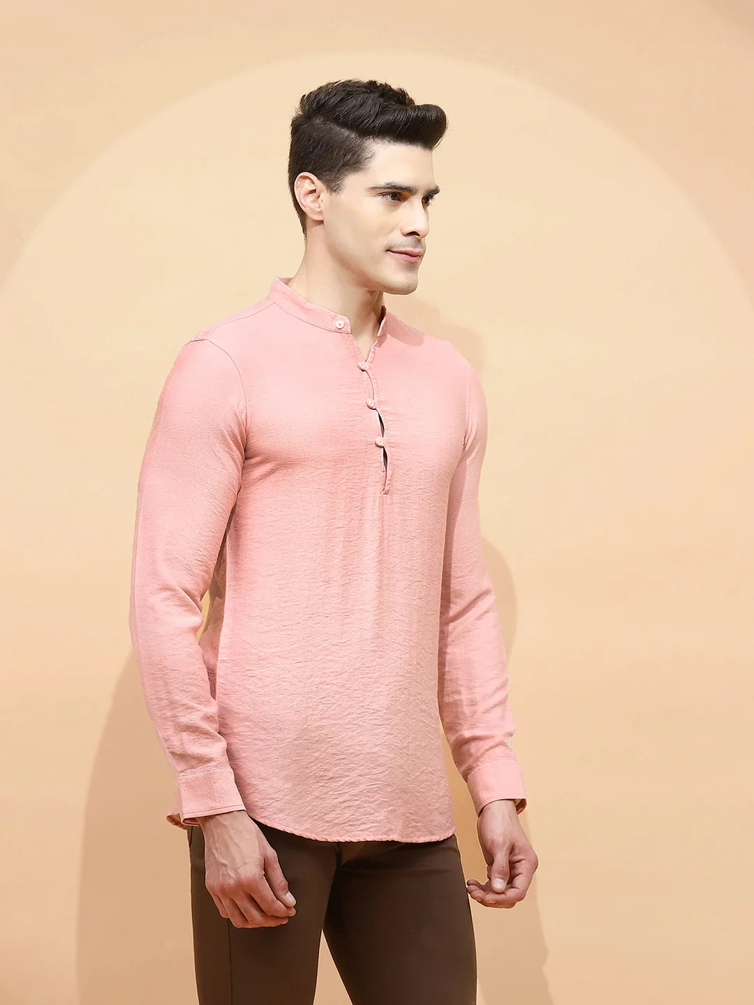 Nude Pink  Regular Fit Kurta For Men - Global Republic