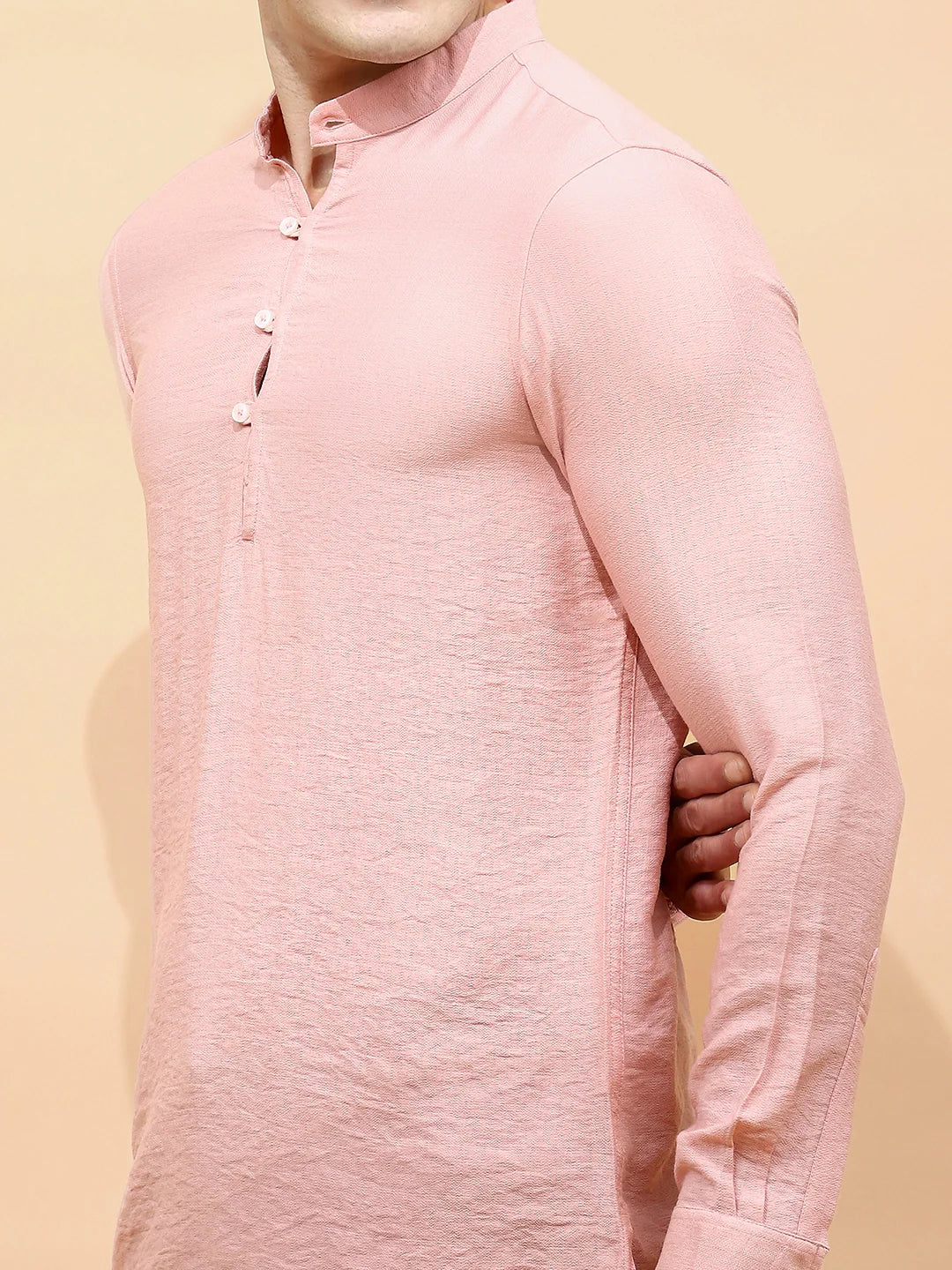 Nude Pink  Regular Fit Kurta For Men - Global Republic
