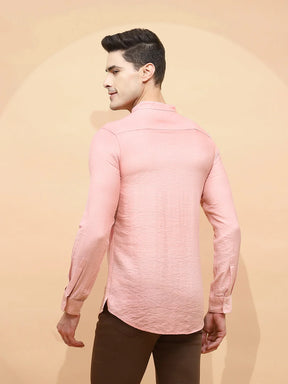 Nude Pink Polyester Blend Regular Fit Kurta For Men