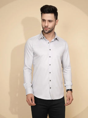 Grey Cotton Blend Regular Fit Shirt - Global Republic