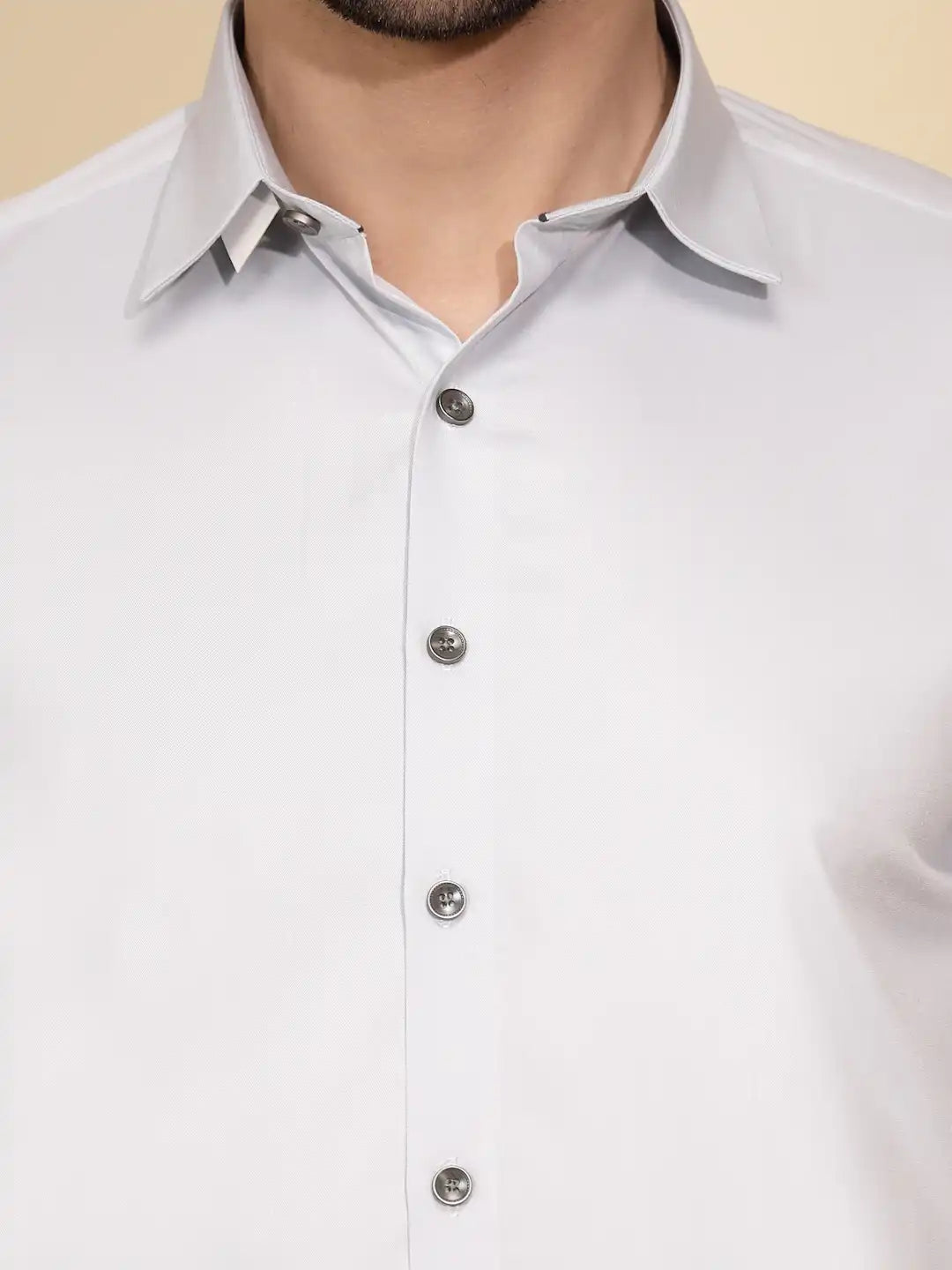 Grey Cotton Blend Regular Fit Shirt - Global Republic