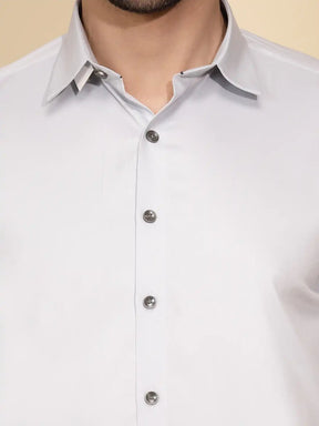 Grey Cotton Blend Regular Fit Shirt - Global Republic