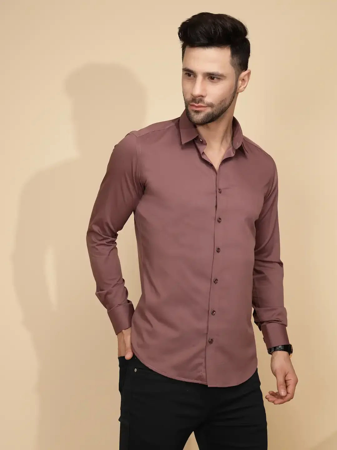 Purple Cotton Blend Regular Fit Shirt For Men - Global Republic