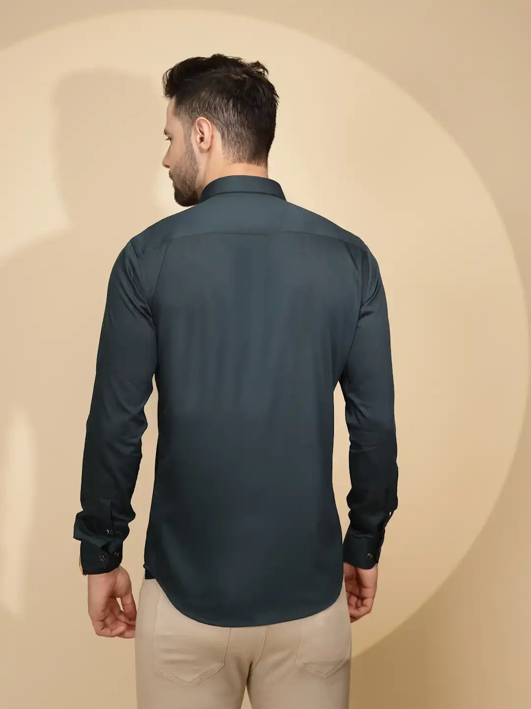 Teal Cotton Blend Regular Fit Shirt For Men - Global Republic