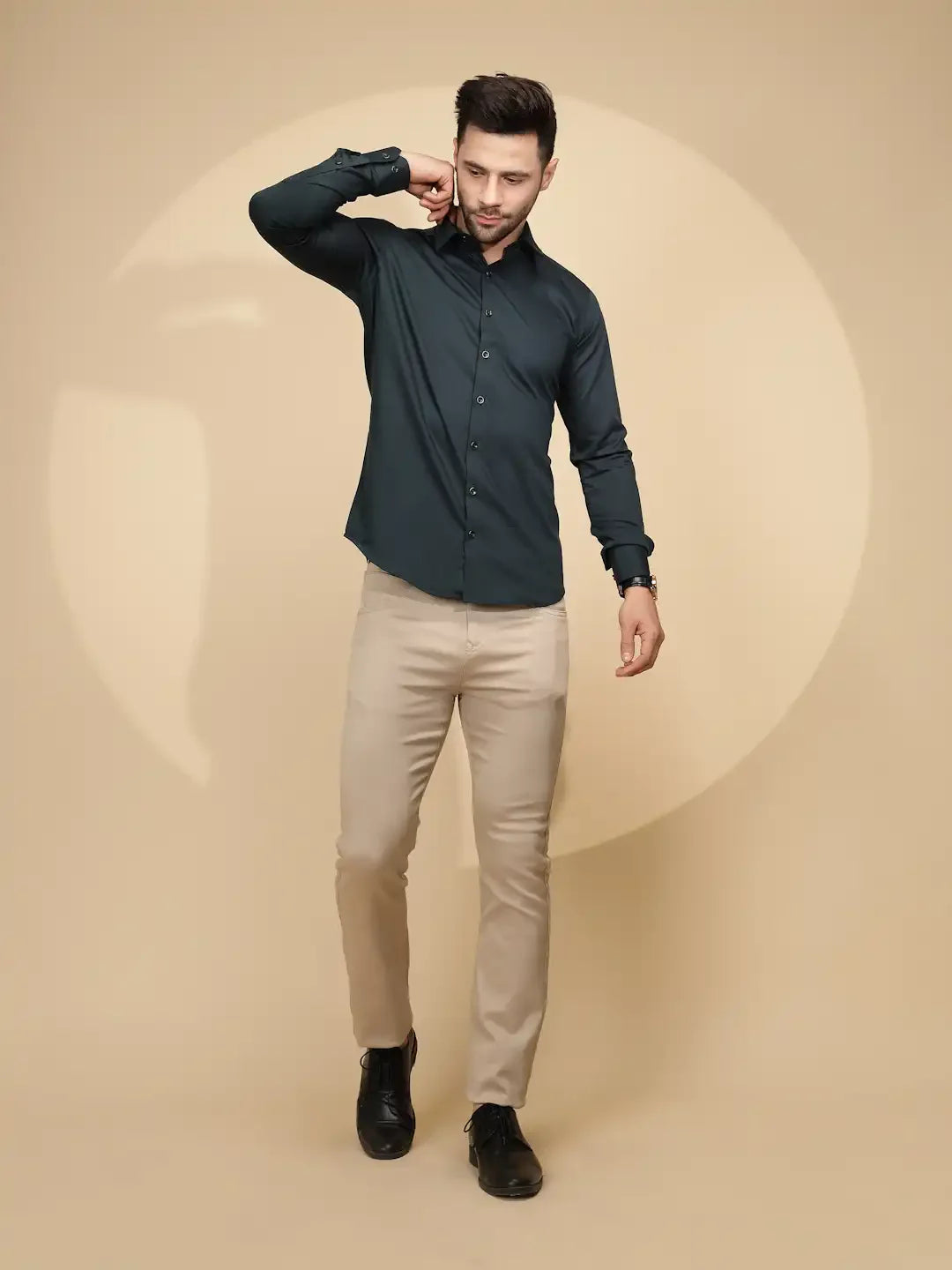 Teal Cotton Blend Regular Fit Shirt For Men - Global Republic