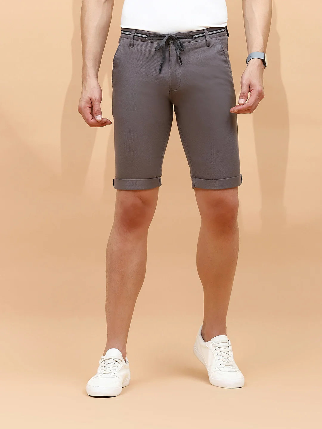 Grey Cotton Blend Regular Fit Shorts For Men - Global Republic