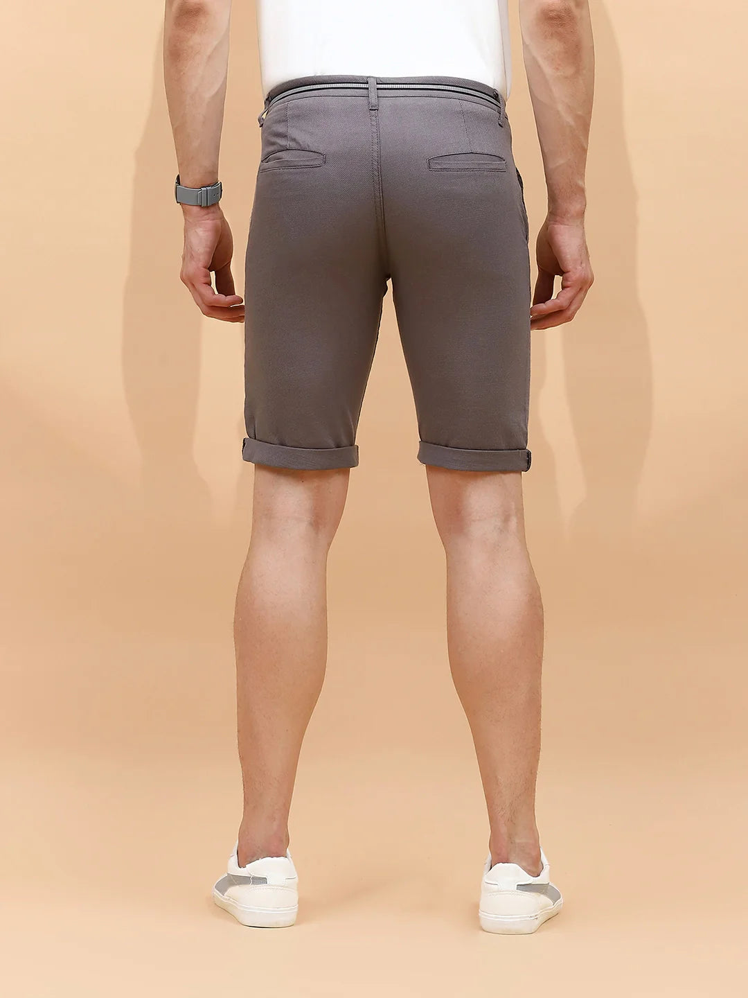 Grey Cotton Blend Regular Fit Shorts For Men - Global Republic