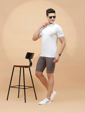 Grey Cotton Blend Regular Fit Shorts For Men