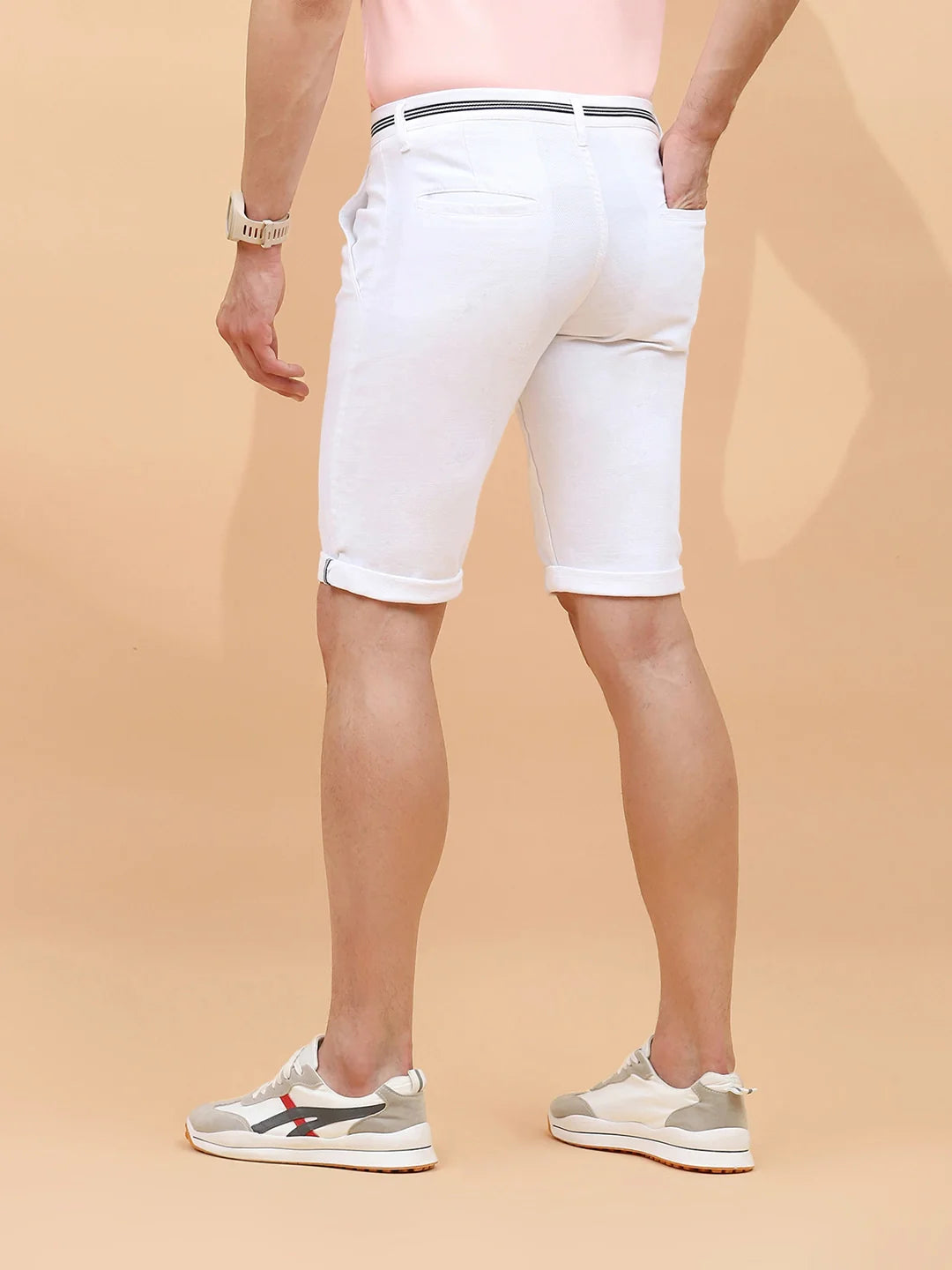 White Cotton Blend Regular Fit Shorts For Men - Global Republic