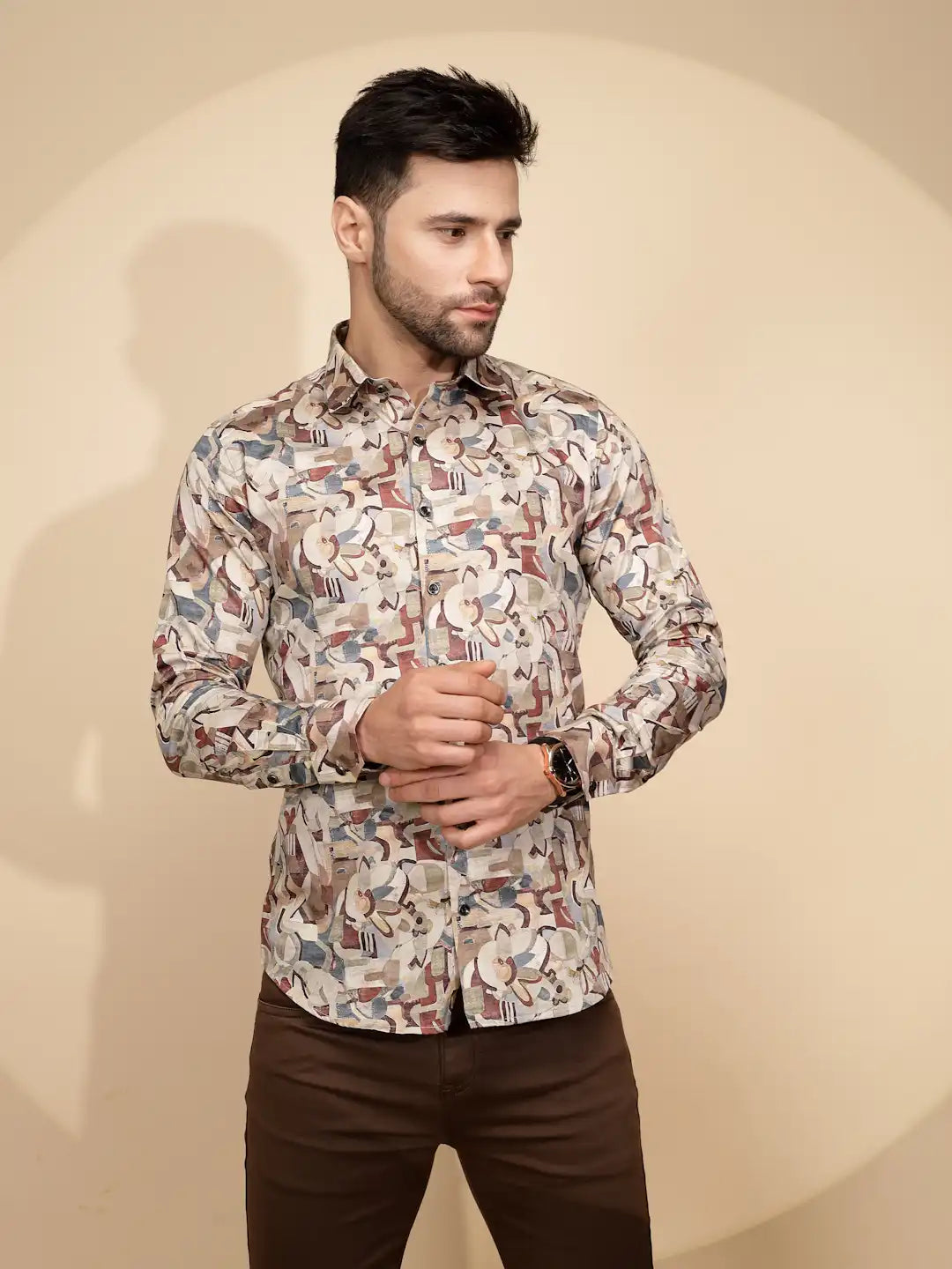 Earthy Cubism Cotton Regular Fit Shirt For Mens - Global Republic