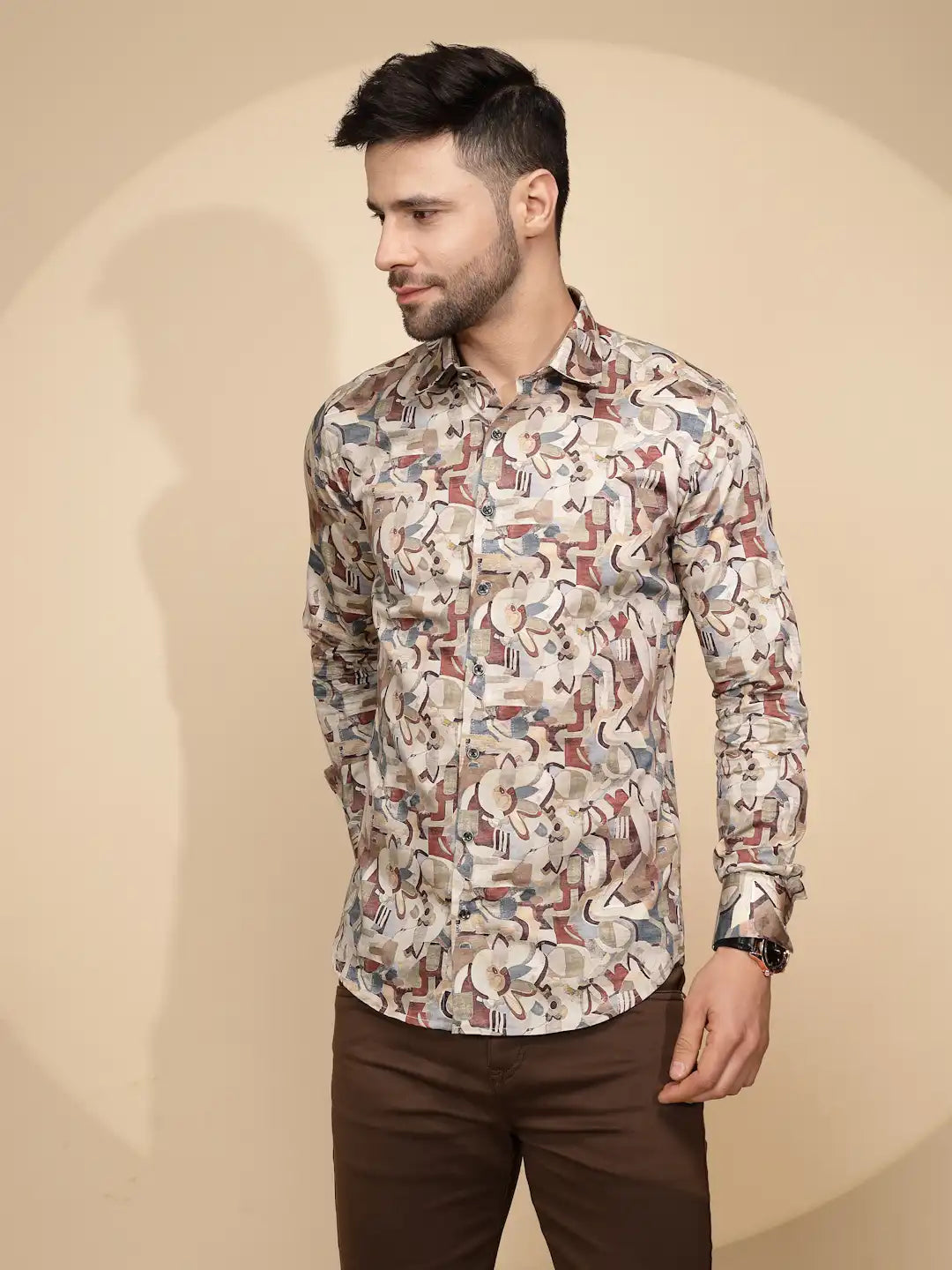 Earthy Cubism Cotton Regular Fit Shirt For Mens - Global Republic