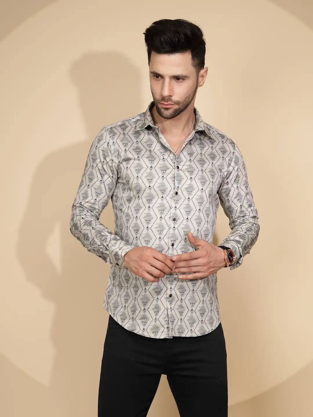Ecru Aztec Cotton Regular Fit Shirt For Mens - Global Republic