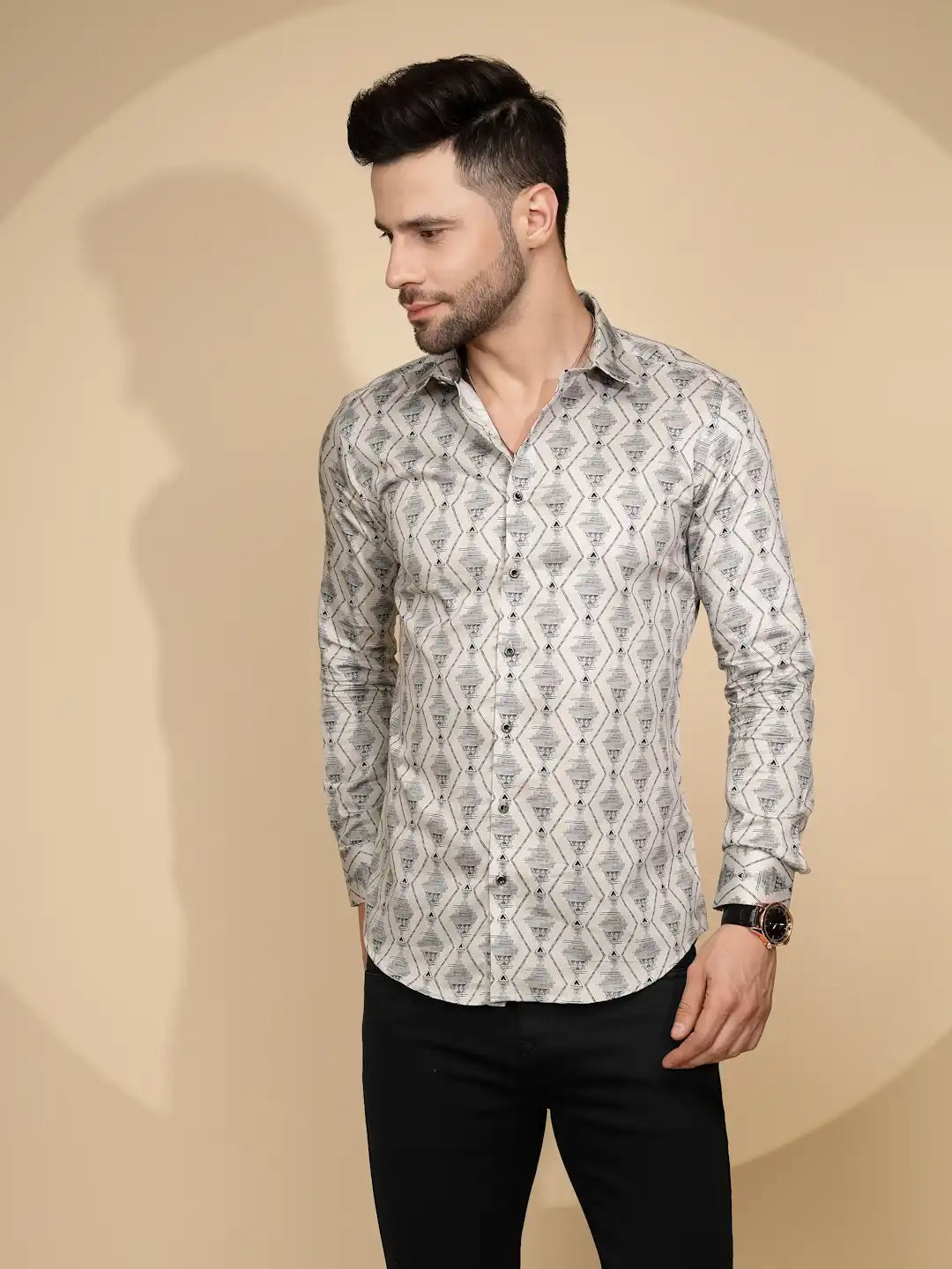 Ecru Aztec Cotton Regular Fit Shirt For Mens - Global Republic