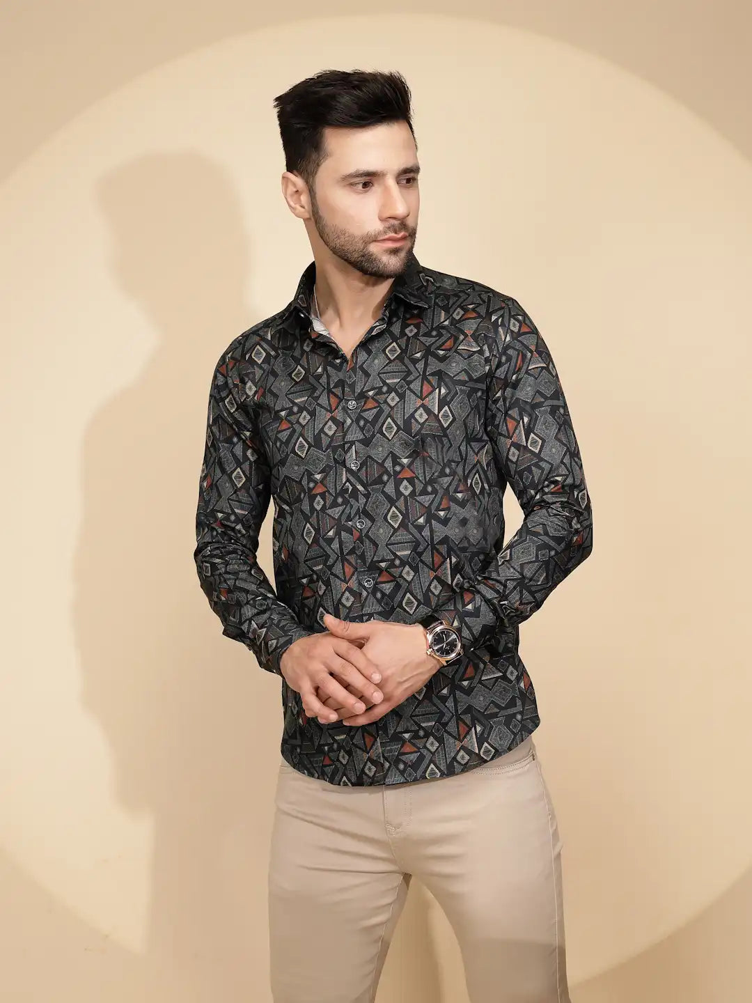 Teal Aztec Cotton Regular Fit Shirt For Mens - Global Republic