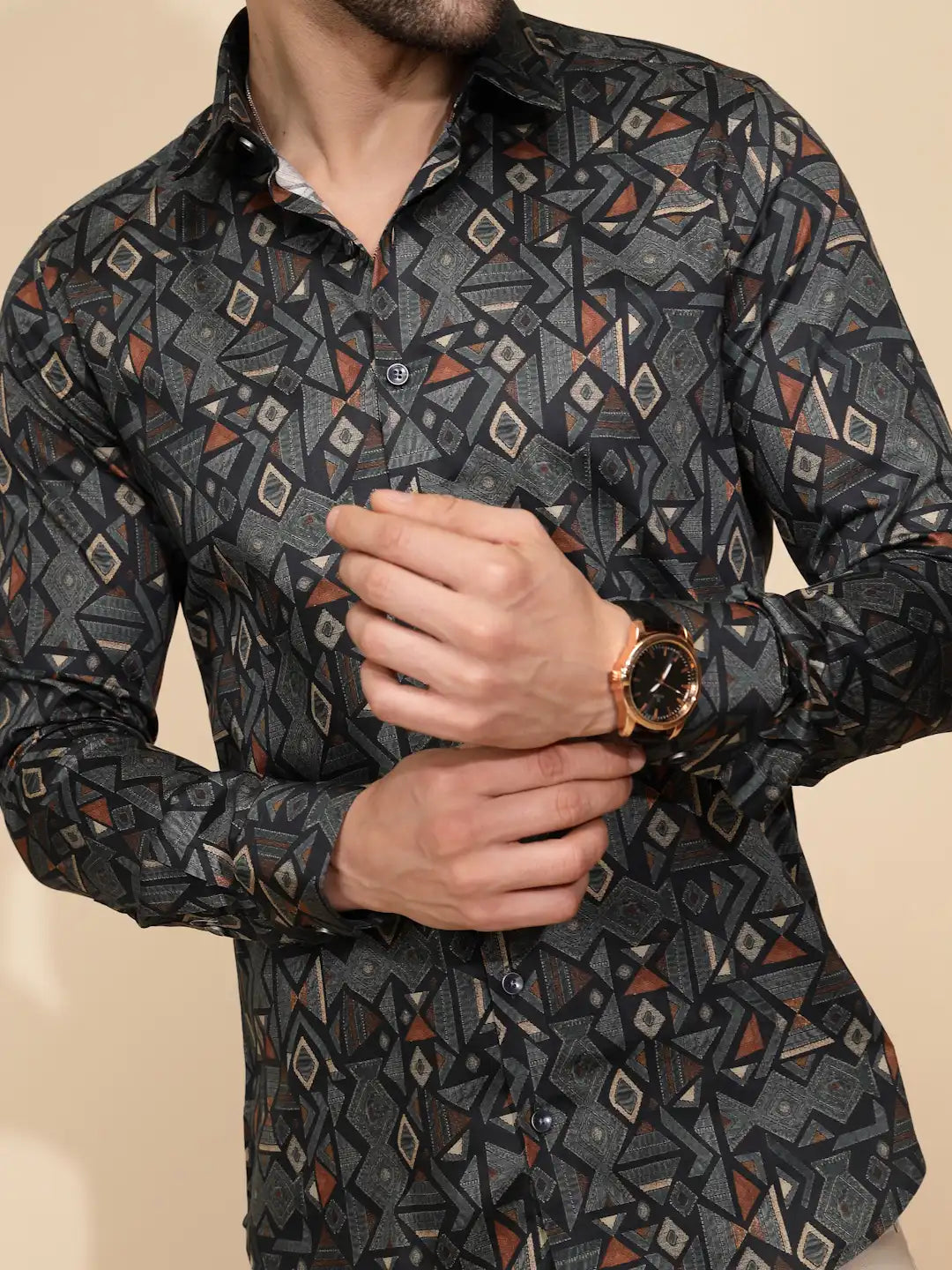 Teal Aztec Cotton Regular Fit Shirt For Mens - Global Republic