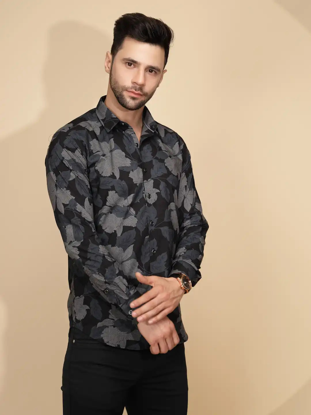 Black Cotton Regular Fit Shirt For Mens - Global Republic