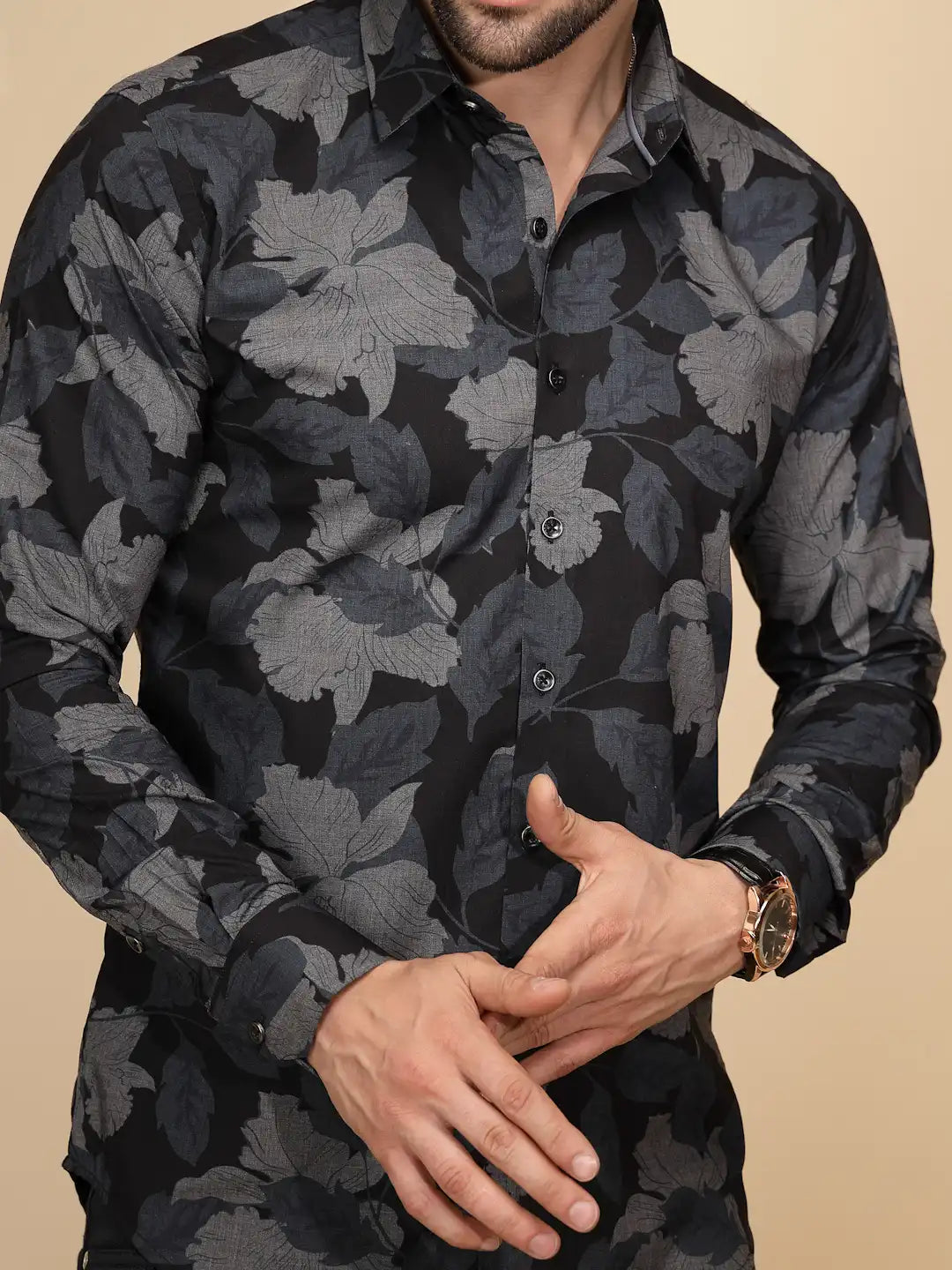 Black Cotton Regular Fit Shirt For Mens - Global Republic