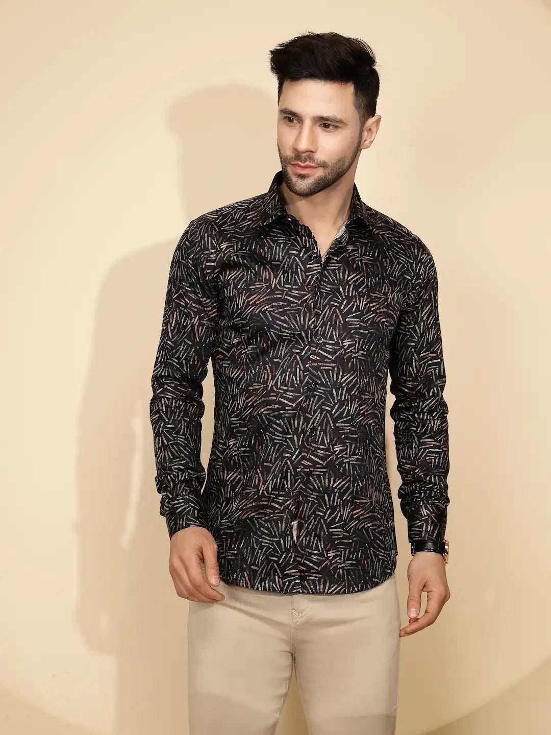 Black Cotton Regular Fit Shirt - Global Republic