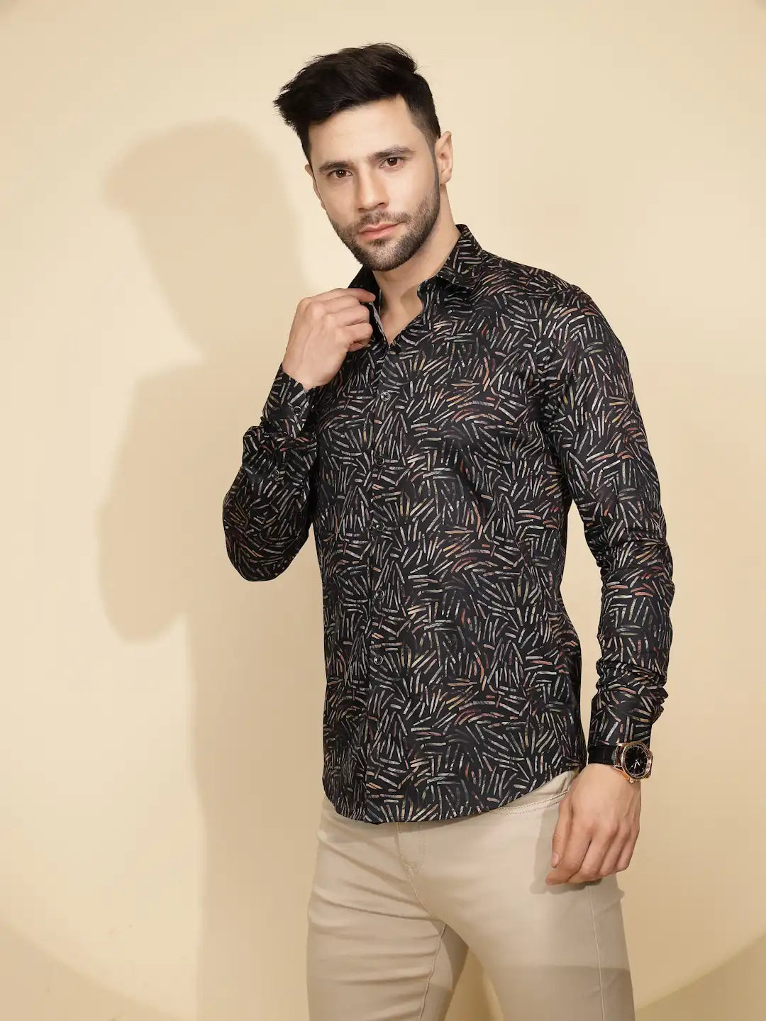 Black Cotton Regular Fit Shirt - Global Republic