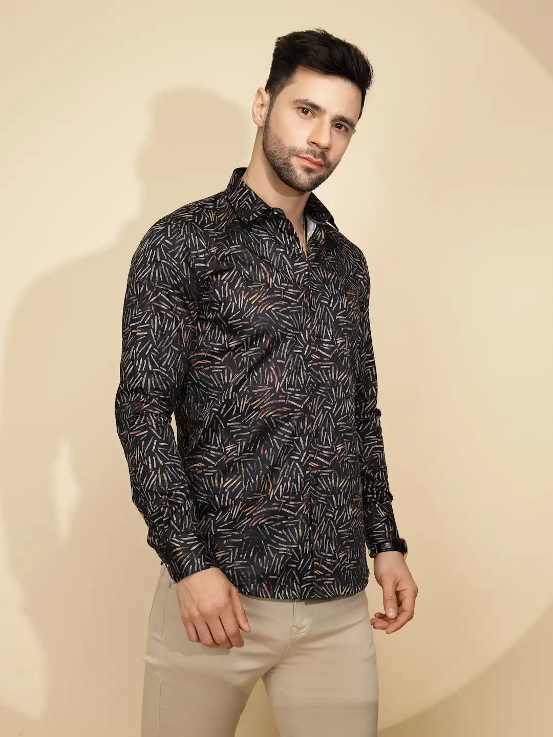 Black Cotton Regular Fit Shirt - Global Republic
