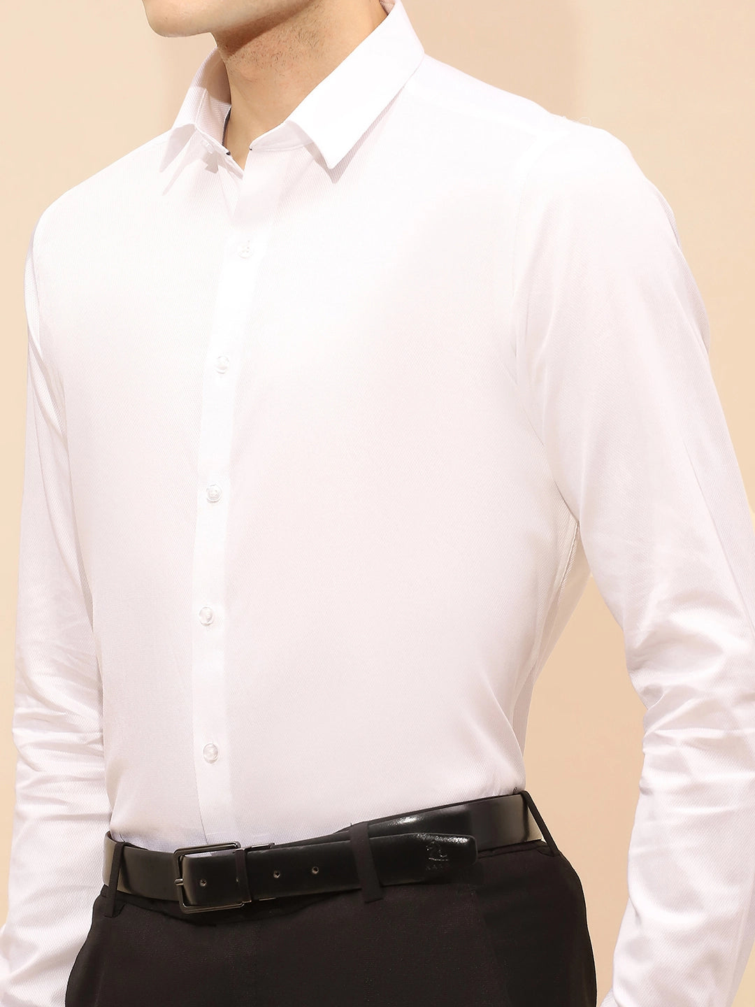 White Cotton Blend Tailored Fit Shirt - Global Republic