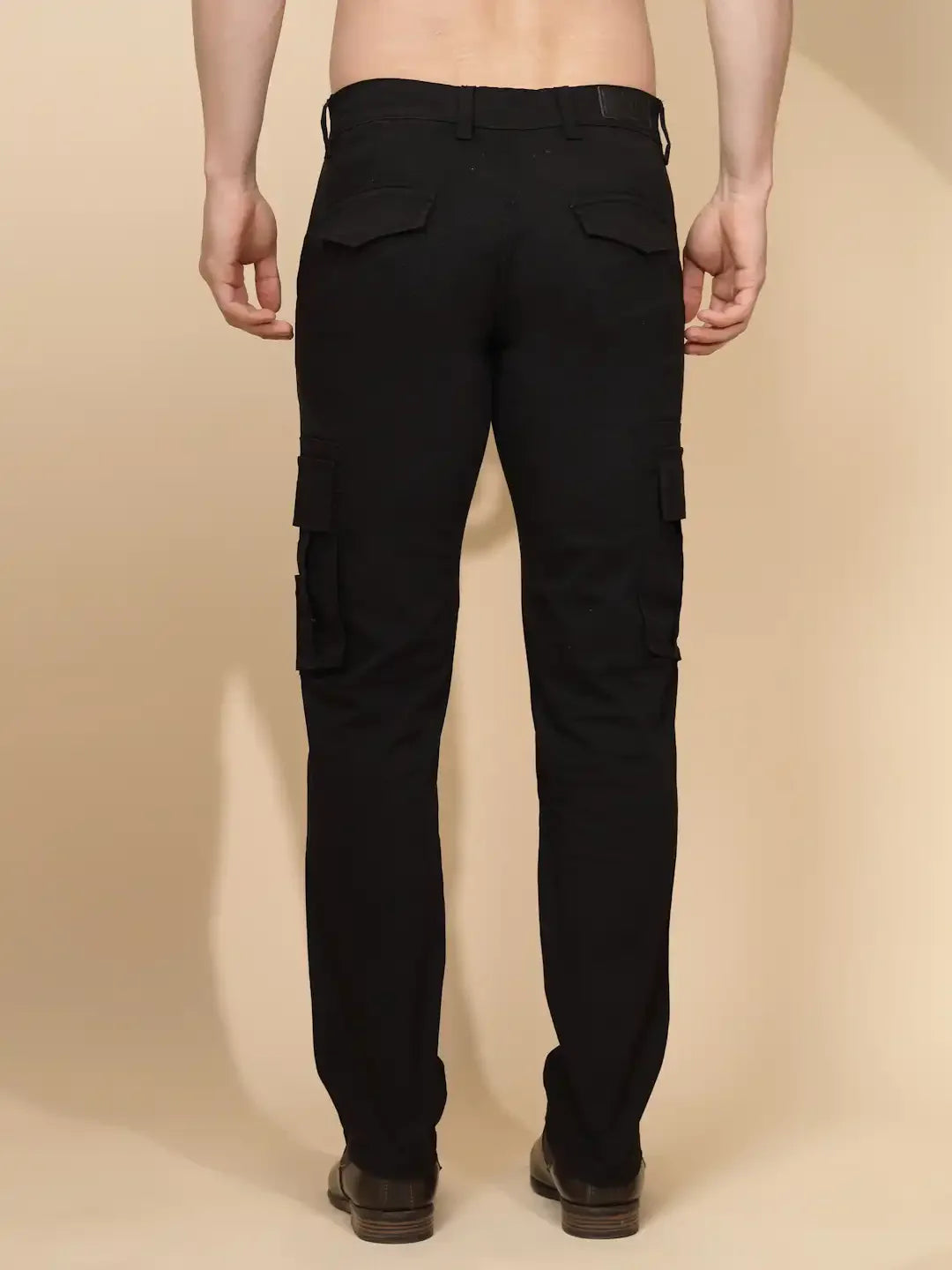 Black Cotton Blend Regular Fit Cargo For Men - Global Republic