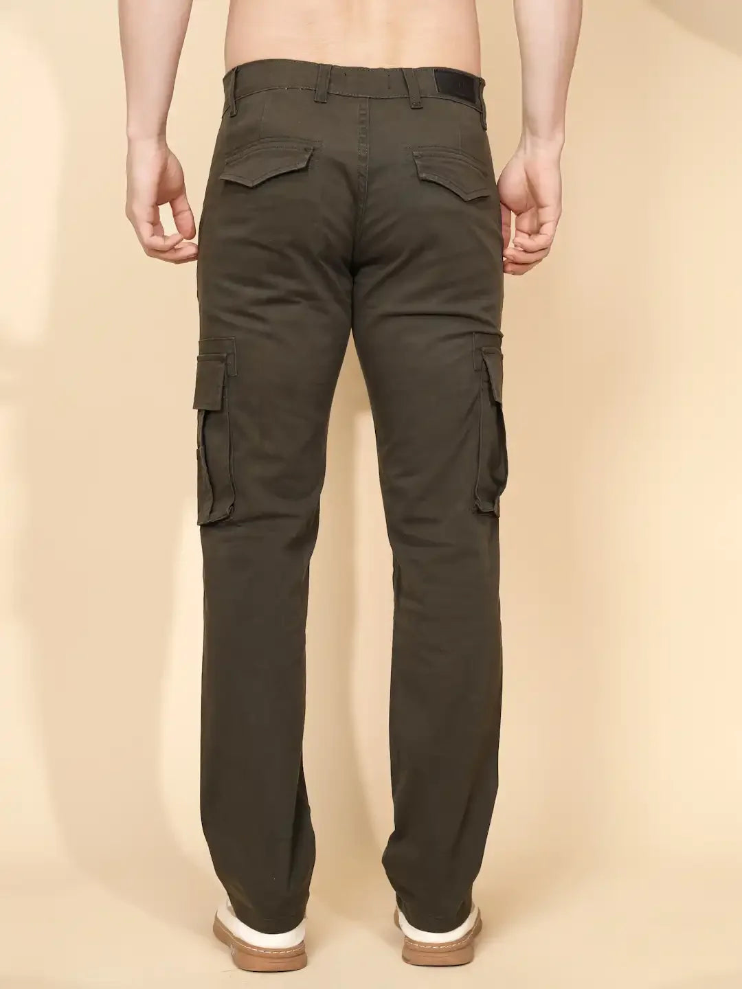 Olive Cotton Blend Regular Fit Cargo For Men - Global Republic